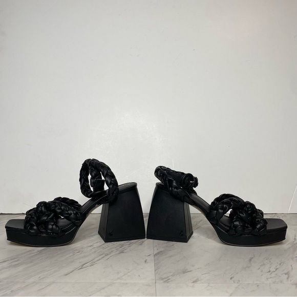Circus Sam Edelman Mable Black Faux Leather Braided Block Heel Sandal 9 1/2 M - Picture 7 of 13